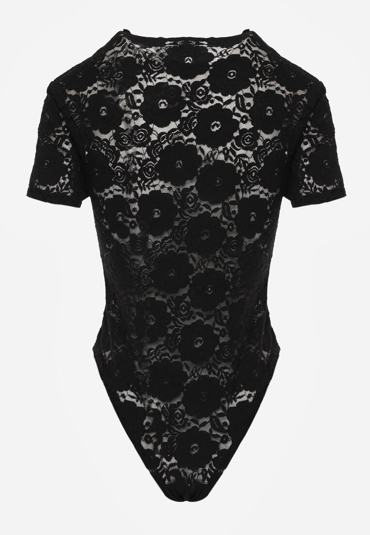 Czarne Koronkowe Body z Krótkim Rękawem Moanelli 5