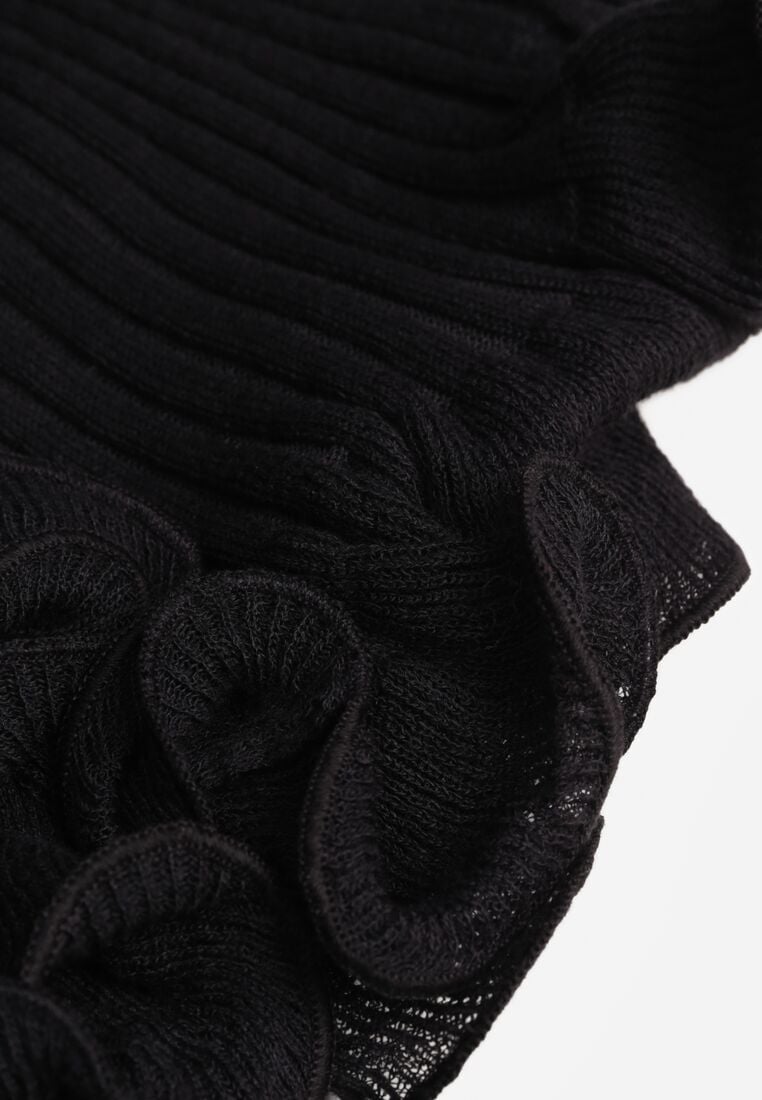 Czarna Prążkowana Bluzka z Wiskozą Ozdobiona Falbanami Delestra 8