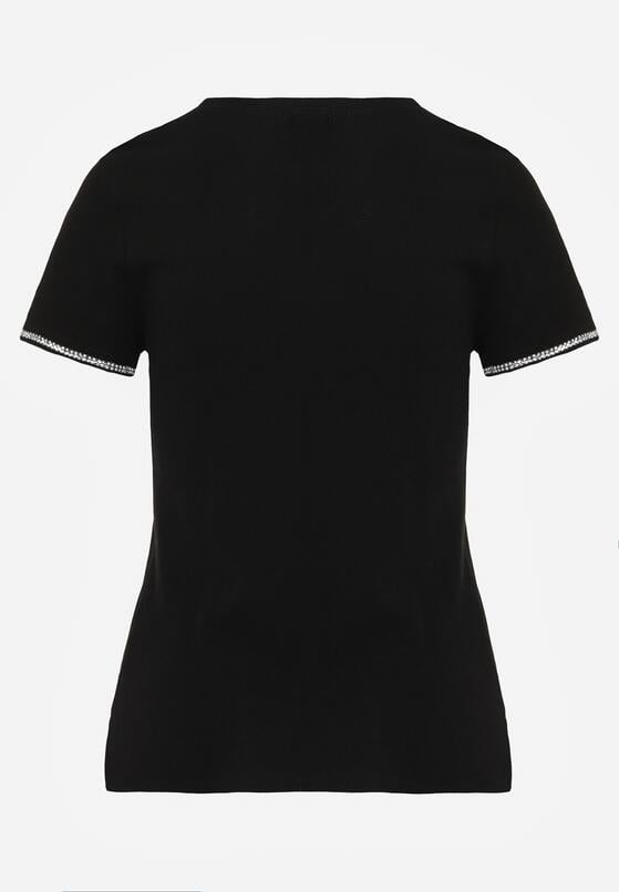 Czarny Bawełniany T-shirt z Cyrkoniami przy Rękawach Pronolea 7