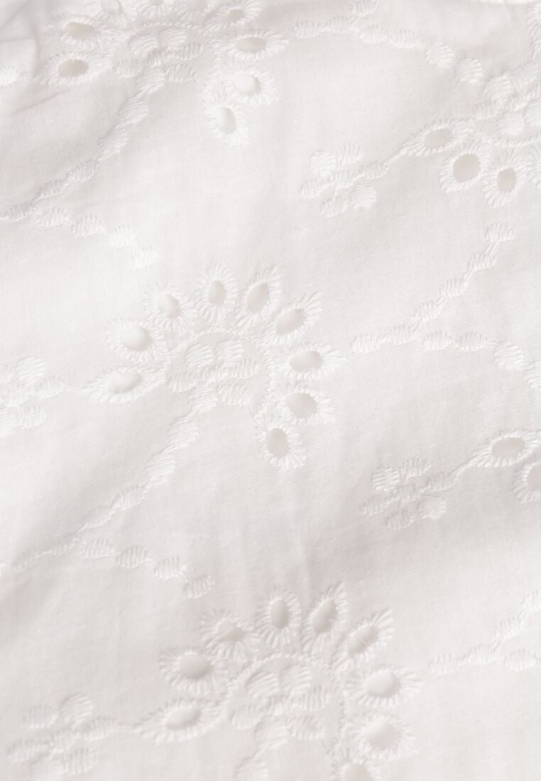 Biała Ażurowa Sukienka z Bawełny o Rozkloszowanym Kroju na Ramiączkach Cheriny 8