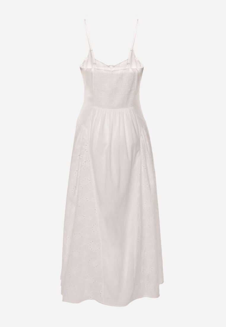 Biała Ażurowa Sukienka z Bawełny o Rozkloszowanym Kroju na Ramiączkach Cheriny 7