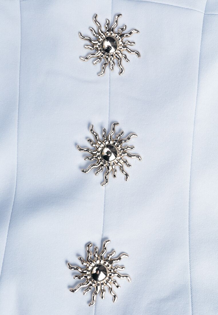 Niebieska Sukienka z Wiązanym Dekoltem Typu Halter i Biżuteryjnymi Guzikami Raena 8