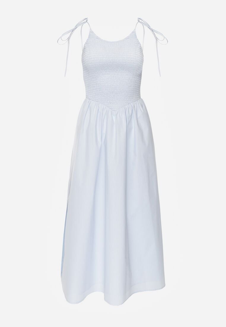 Niebieska Bawełniana Sukienka Rozkloszowana z Elastyczną Górą i Wiązanymi Ramiączkami Nyphea 6
