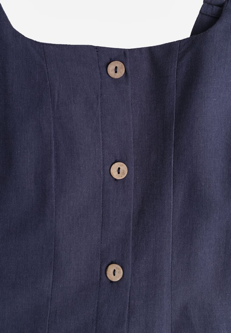 Granatowa Rozkloszowana Sukienka z Bawełną Wiskozą i Guzikami Appeia 8