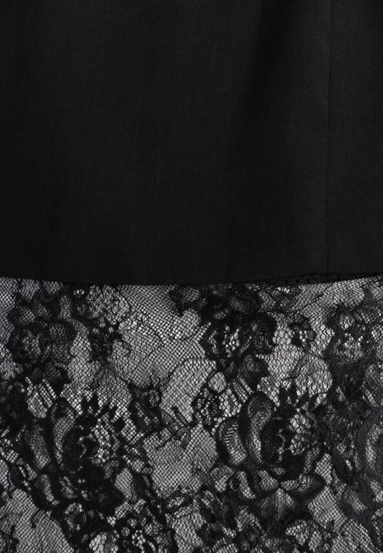 Czarna Koktajlowa Sukienka Bez Rękawów z Koronkowym Dołem Moanthia 8