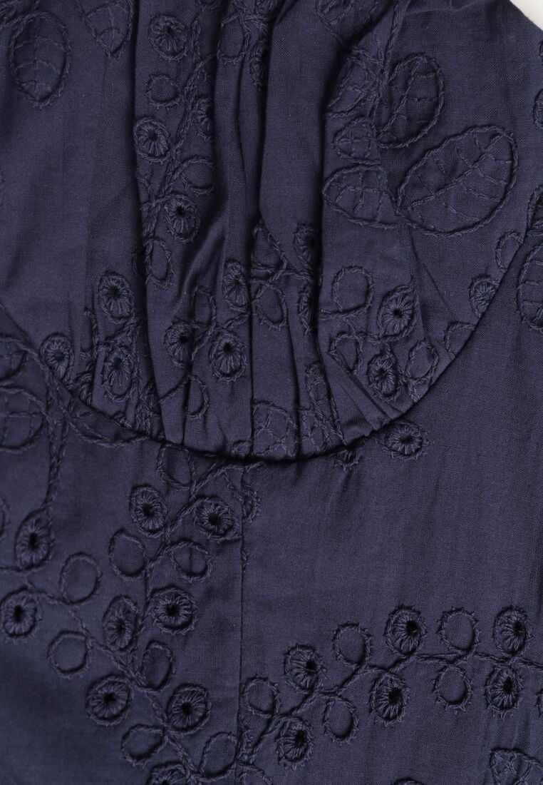 Granatowa Bawełniana Sukienka o Rozkloszowanym Kroju na Ramiączka z Haftem Rhethiphe 8