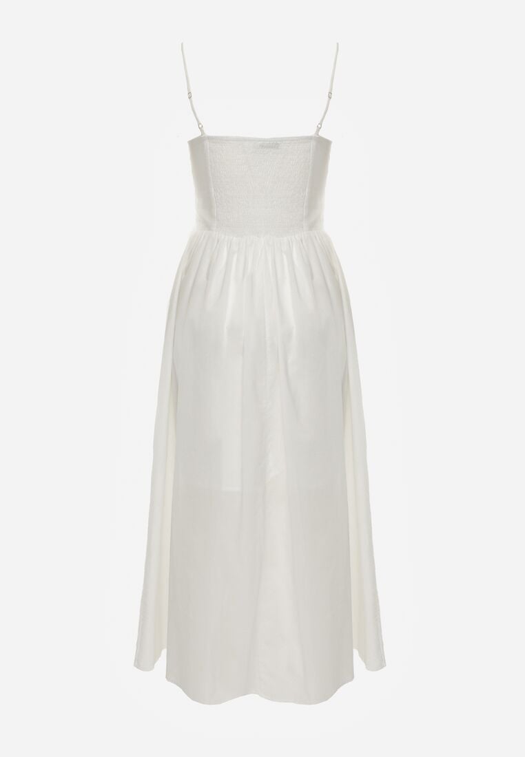 Biała Bawełniana Sukienka o Rozkloszowanym Kroju na Ramiączka z Haftem Rhethiphe 7