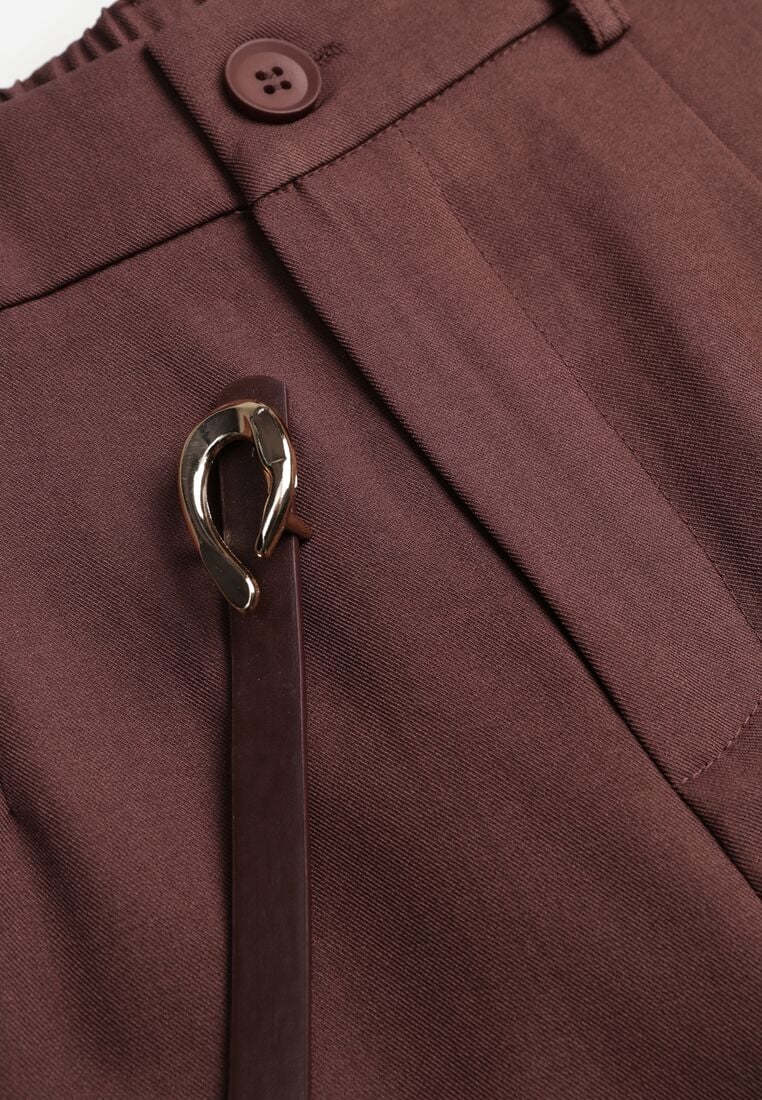 Brązowe Eleganckie Szorty z Wysokim Stanem i Wąskim Paskiem z Klamrą Rissarah 8