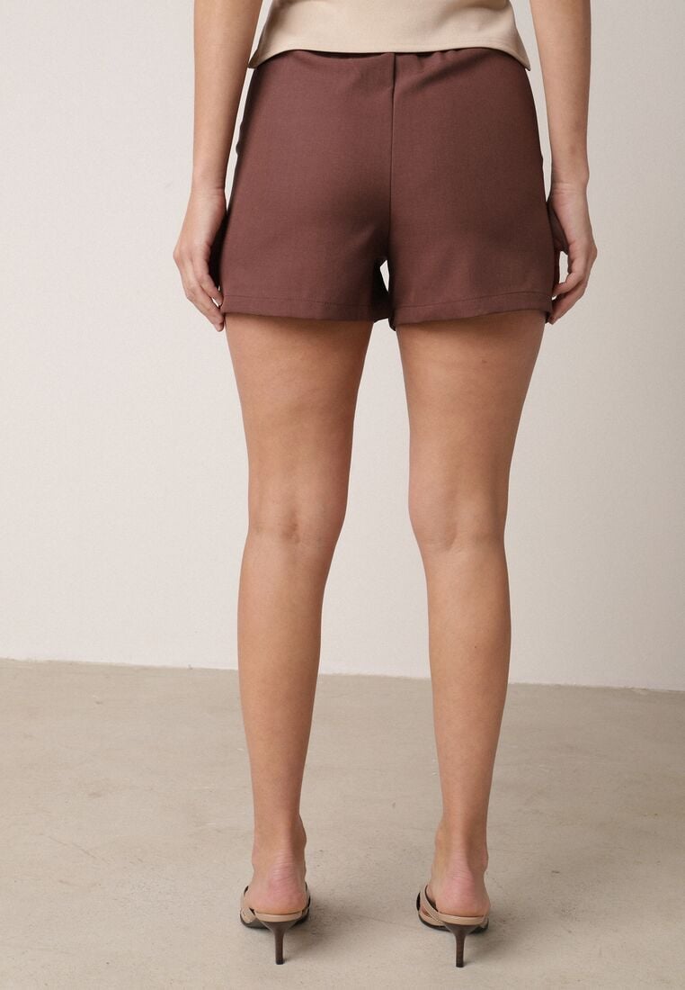 Brązowe Eleganckie Szorty z Wysokim Stanem i Wąskim Paskiem z Klamrą Rissarah 3