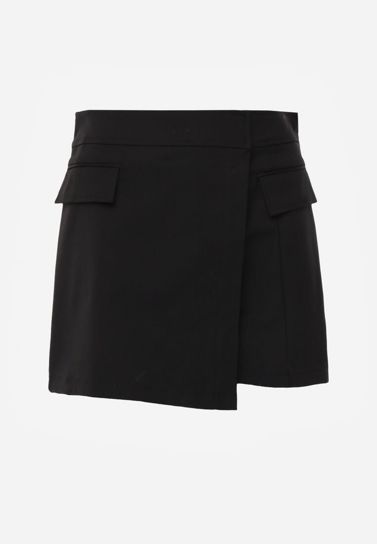 Czarne Spódnico-Szorty z Bawełną Ozdobione Imitacją Kieszeni Tinorina 6