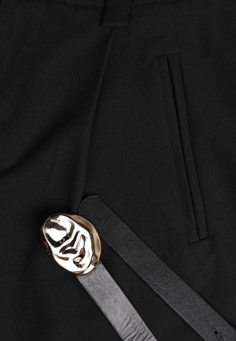 Czarne Szorty z Wysokim Stanem Bermudy z Paskiem Haidis 8