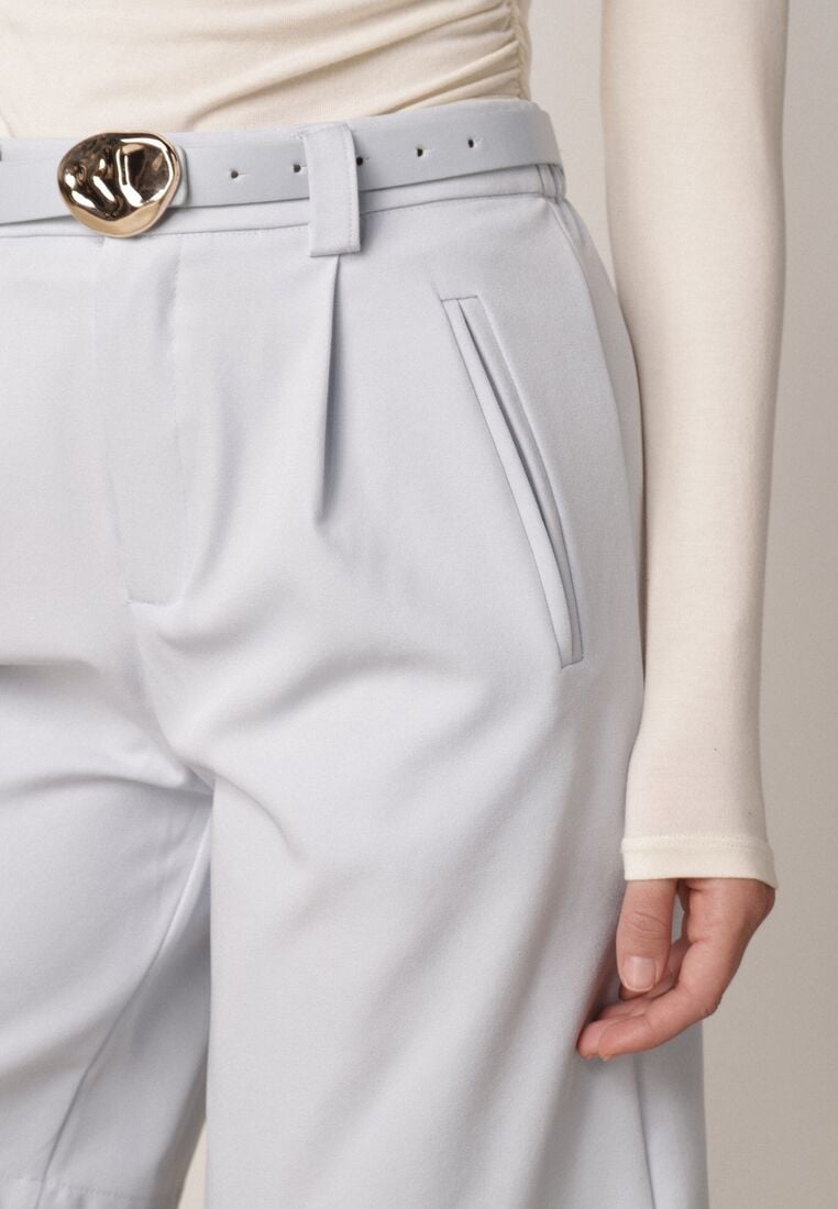 Niebieskie Szorty z Wysokim Stanem Bermudy z Paskiem Haidis 5