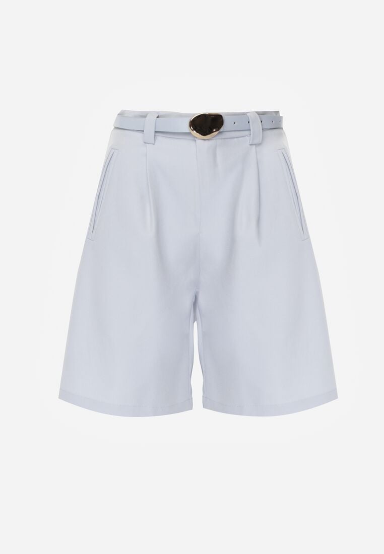 Niebieskie Szorty z Wysokim Stanem Bermudy z Paskiem Haidis 6