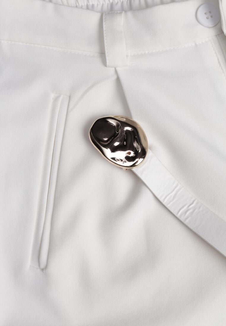 Białe Szorty z Wysokim Stanem Bermudy z Paskiem Haidis 8