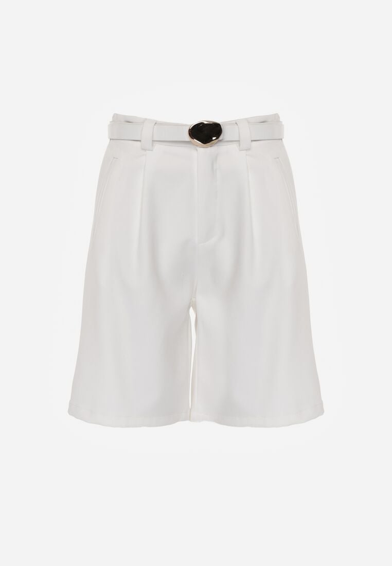 Białe Szorty z Wysokim Stanem Bermudy z Paskiem Haidis 6