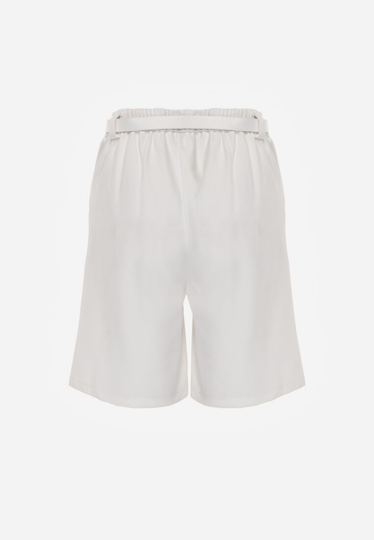 Białe Szorty z Wysokim Stanem Bermudy z Paskiem Haidis 7