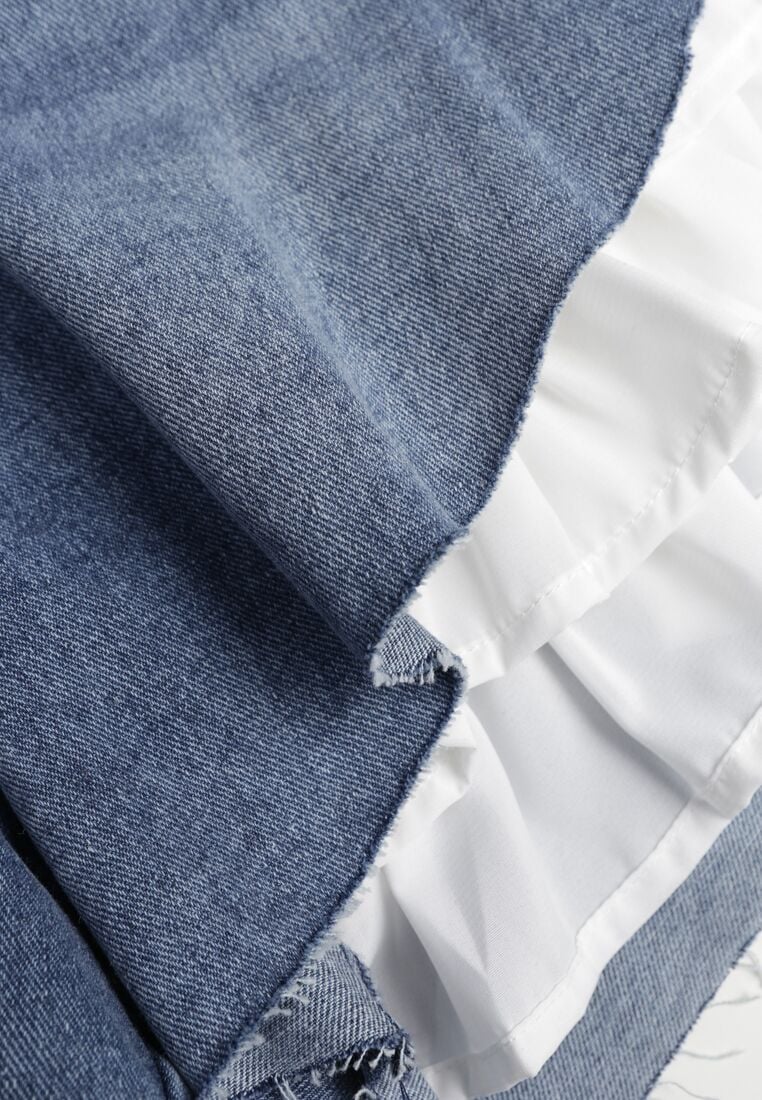 Niebieskie Bawełniane Szorty Jeansowe z Falbanami Demite 8