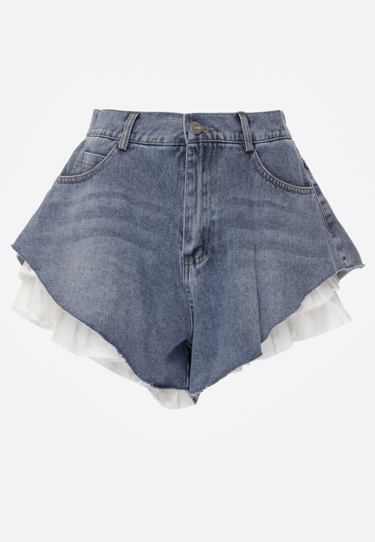 Niebieskie Bawełniane Szorty Jeansowe z Falbanami Demite 6