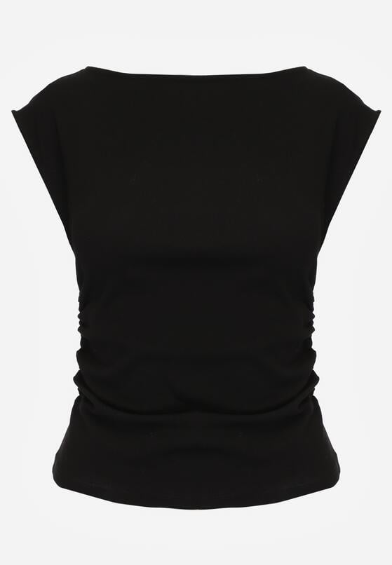 Czarna Bluzka z Elastycznego Materiału z Dekoltem Łódką Megaris 6
