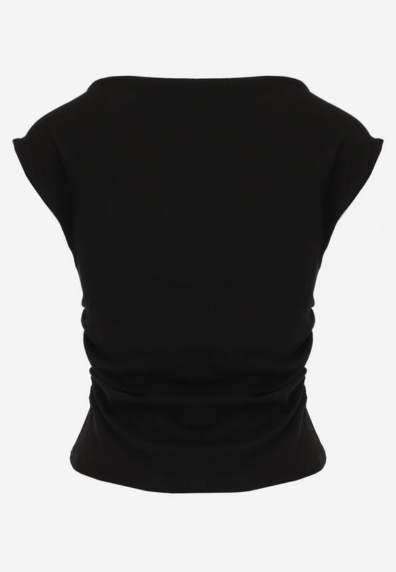 Czarna Bluzka z Elastycznego Materiału z Dekoltem Łódką Megaris 7