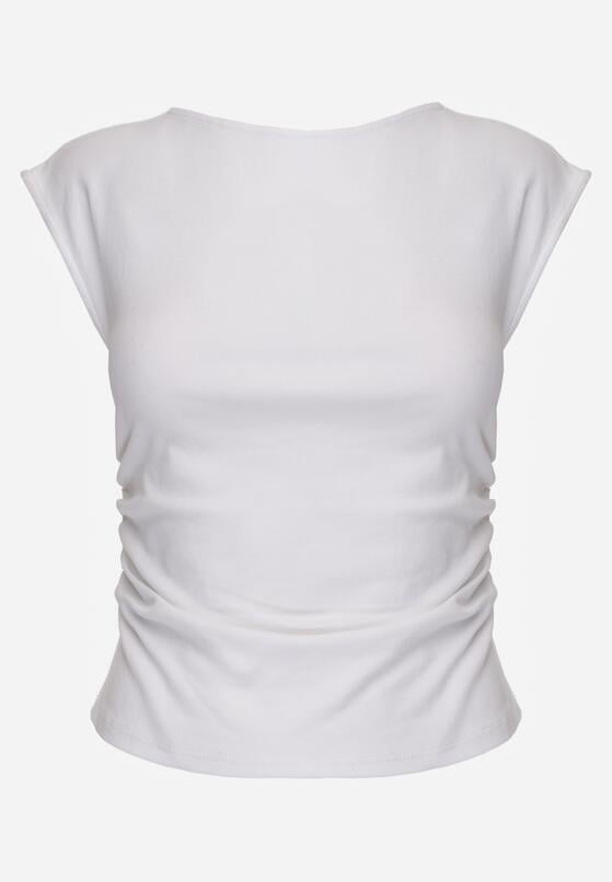 Biała Bluzka z Elastycznego Materiału z Dekoltem Łódką Megaris 6