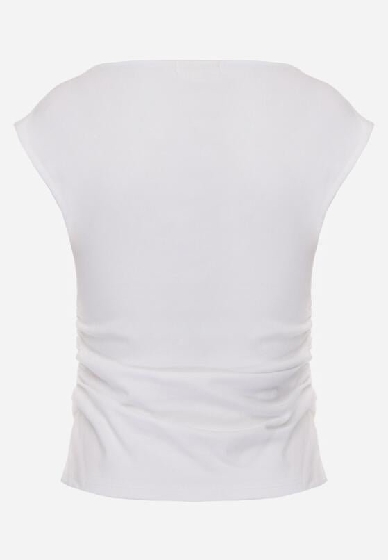 Biała Bluzka z Elastycznego Materiału z Dekoltem Łódką Megaris 7