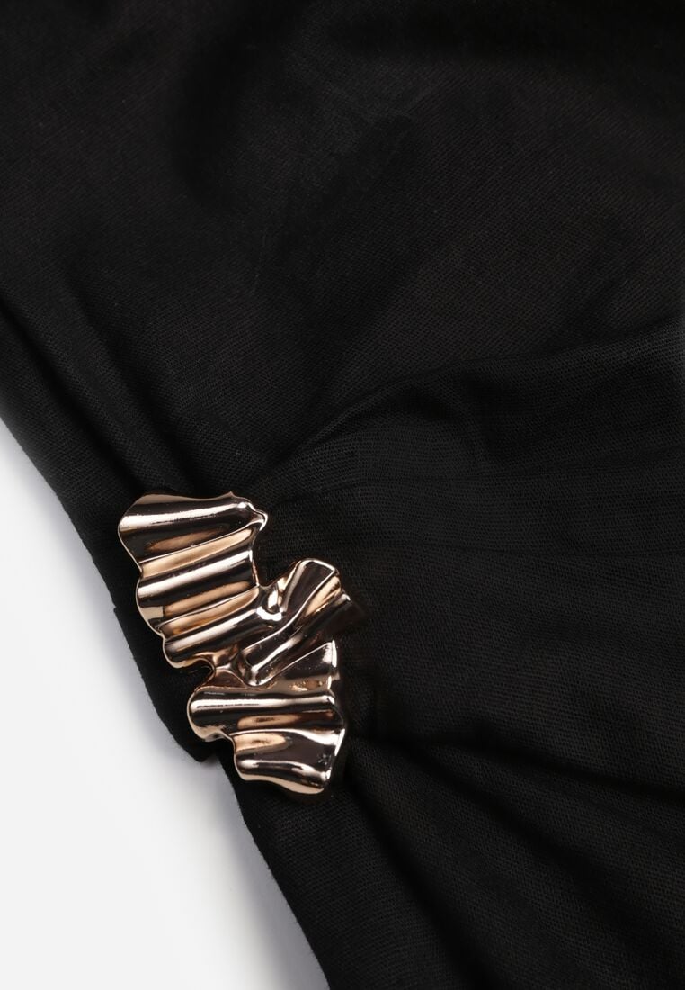 Czarna Bawełniana Bluzka o Asymetrycznym Marszczonym Kroju z Aplikacją Omphasia 8