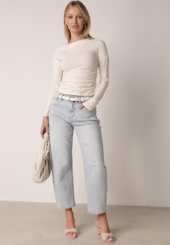 Beżowa Bluzka z Bawełną i Wiskozą  Ozdobiona Marszczeniem Alexareo 2