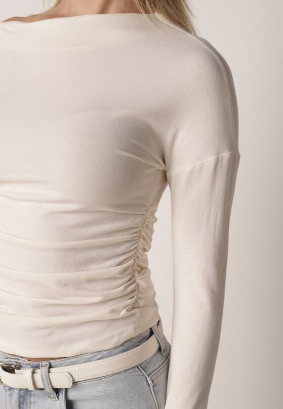 Beżowa Bluzka z Bawełną i Wiskozą  Ozdobiona Marszczeniem Alexareo 5
