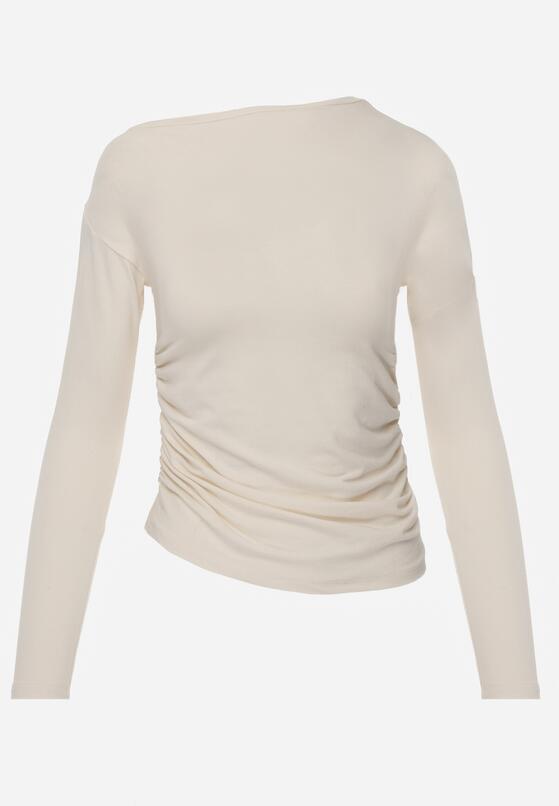 Beżowa Bluzka z Bawełną i Wiskozą  Ozdobiona Marszczeniem Alexareo 6