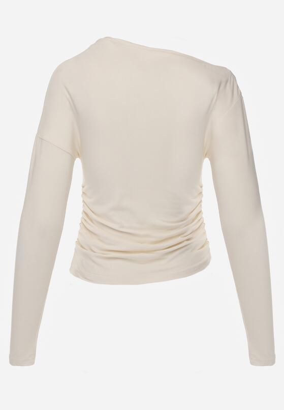 Beżowa Bluzka z Bawełną i Wiskozą  Ozdobiona Marszczeniem Alexareo 7