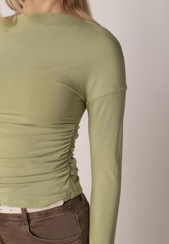 Zielona Bluzka z Bawełną i Wiskozą  Ozdobiona Marszczeniem Alexareo 5