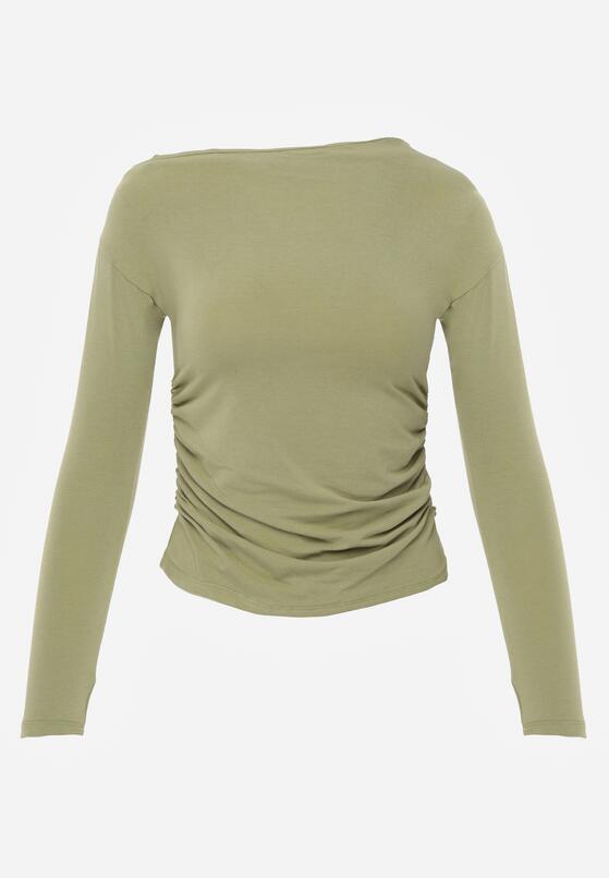 Zielona Bluzka z Bawełną i Wiskozą  Ozdobiona Marszczeniem Alexareo 6