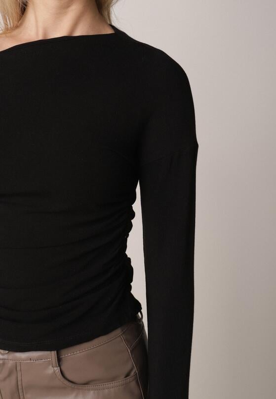 Czarna Bluzka z Bawełną i Wiskozą  Ozdobiona Marszczeniem Alexareo 5