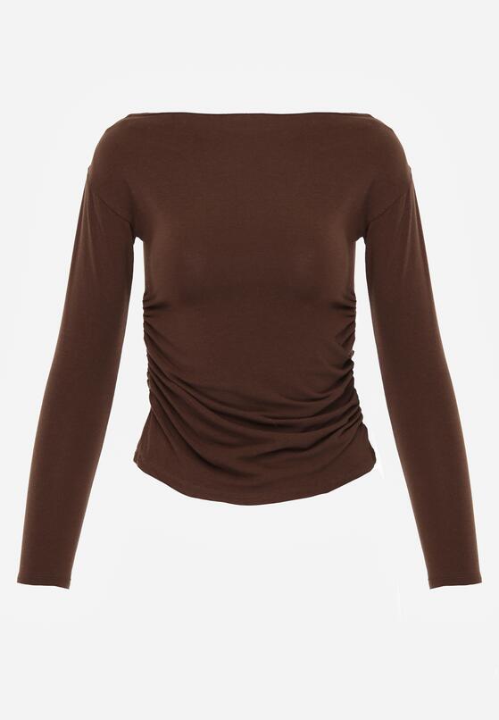 Brązowa Bluzka z Bawełną i Wiskozą  Ozdobiona Marszczeniem Alexareo 6