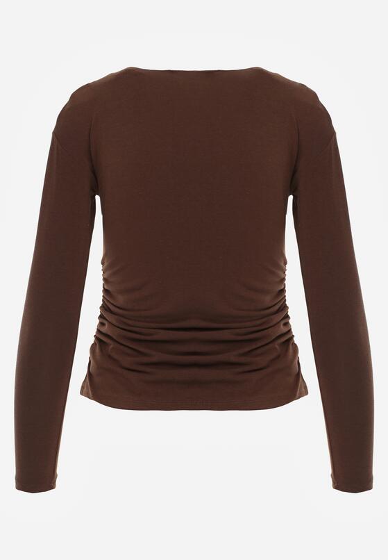Brązowa Bluzka z Bawełną i Wiskozą  Ozdobiona Marszczeniem Alexareo 7