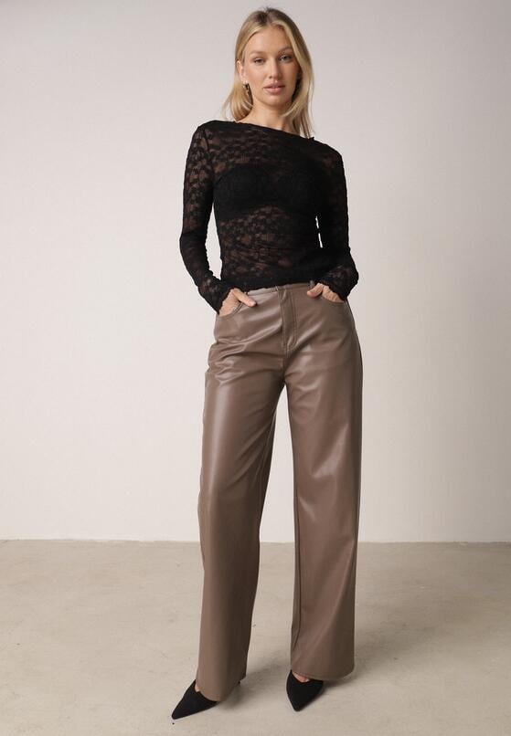 Czarna Bluzka Koronkowa z Transparentnego Materiału Hermatea 2