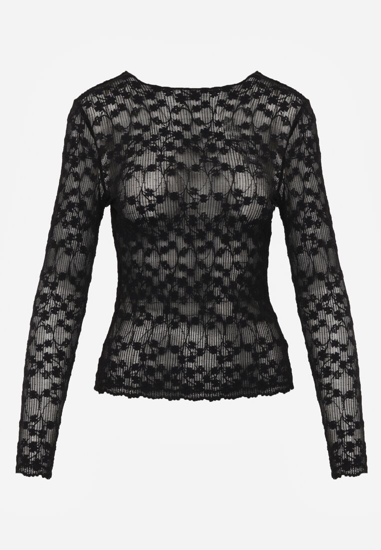 Czarna Bluzka Koronkowa z Transparentnego Materiału Hermatea 6