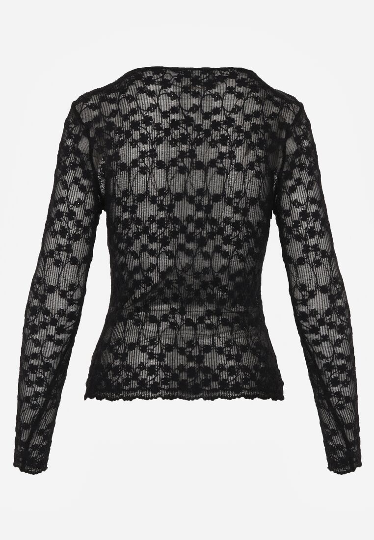 Czarna Bluzka Koronkowa z Transparentnego Materiału Hermatea 7