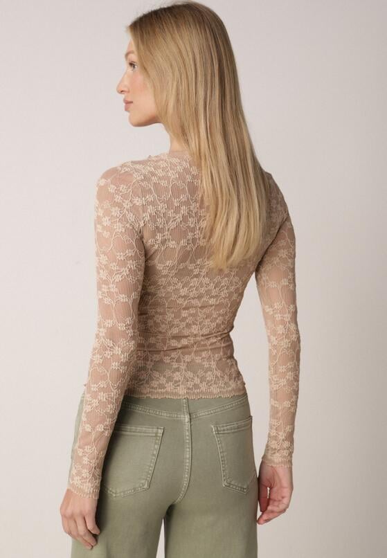 Beżowa Bluzka Koronkowa z Transparentnego Materiału Hermatea 3