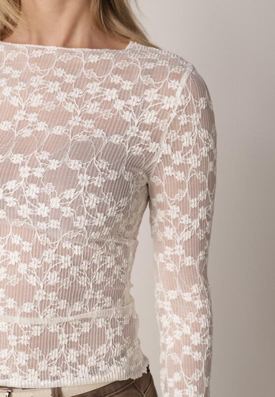 Beżowy Bluzka Koronkowa z Transparentnego Materiału Hermatea 5