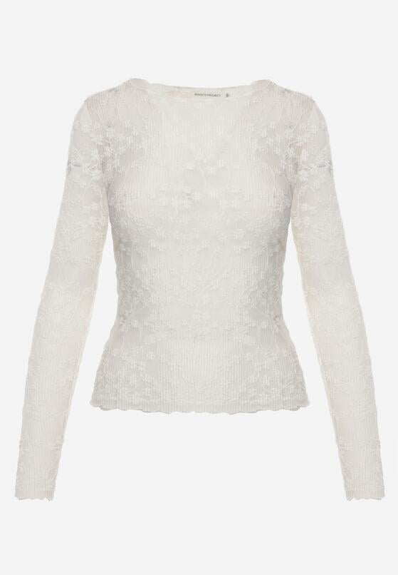 Beżowy Bluzka Koronkowa z Transparentnego Materiału Hermatea 6