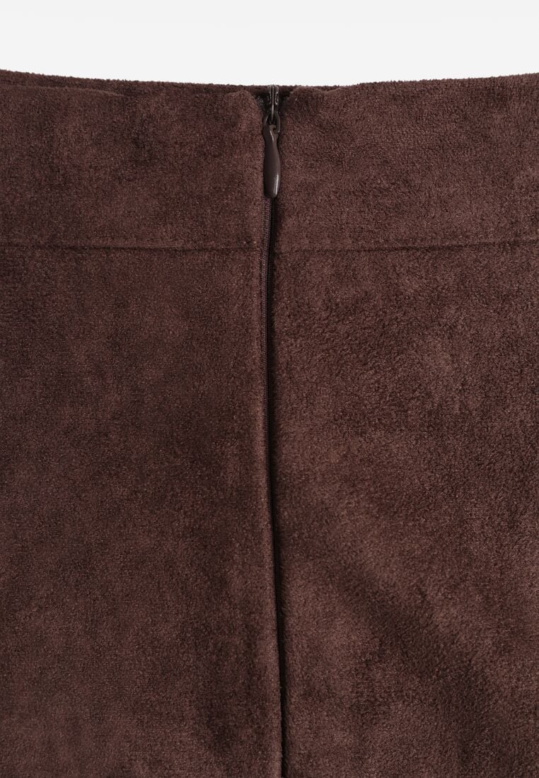 Brązowa Rozkloszowana Spódnica z Imitacji Zamszu Basara 8