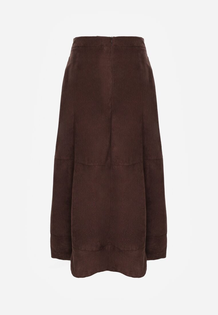 Brązowa Rozkloszowana Spódnica z Imitacji Zamszu Basara 7