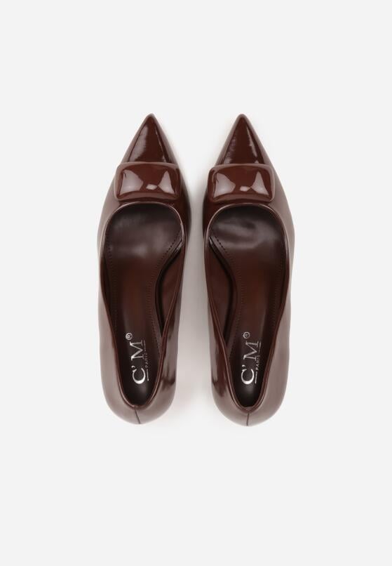 Brązowe Lakierowane Czółenka na Szpilce z Ozdobą Aroanoire 6