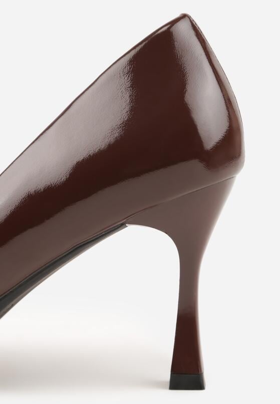 Brązowe Lakierowane Czółenka na Szpilce z Ozdobą Aroanoire 9