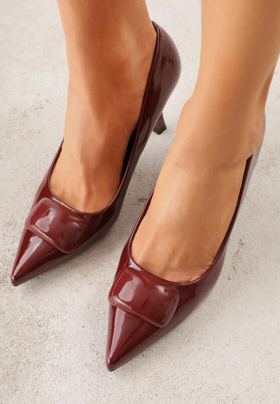 Bordowe Lakierowane Czółenka na Szpilce z Ozdobą Aroanoire 3