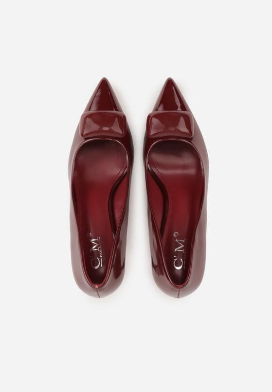 Bordowe Lakierowane Czółenka na Szpilce z Ozdobą Aroanoire 6