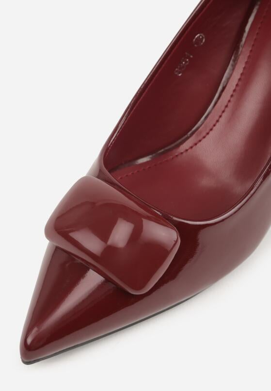 Bordowe Lakierowane Czółenka na Szpilce z Ozdobą Aroanoire 9