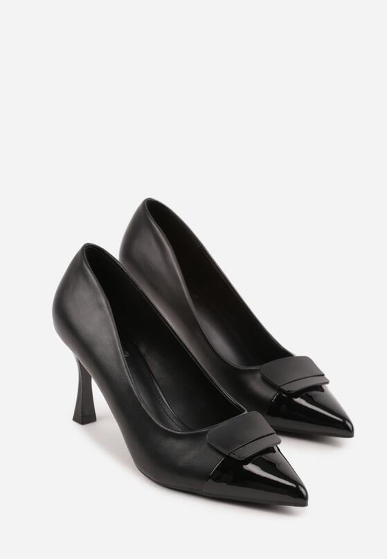 Czarne Szpilki Ozdobione z Geometryczną Aplikacją Lysastos 5